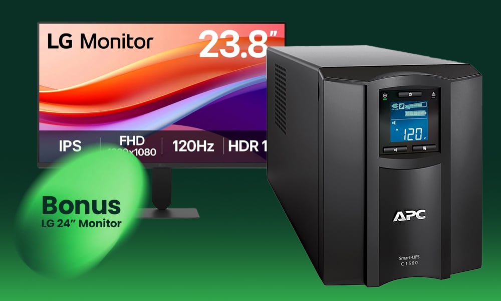 APC Smart‑UPS with bonus LG 24‑inch monitor.