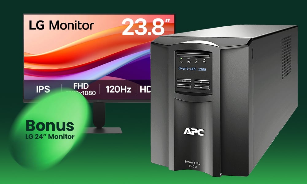 APC Smart‑UPS with bonus LG 24‑inch monitor.