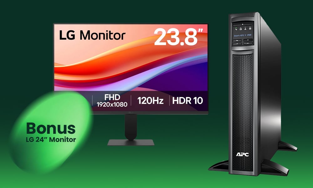 APC Smart‑UPS with bonus LG 24‑inch monitor.