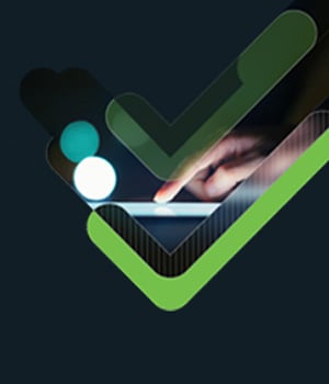 green tick with person touching ipad