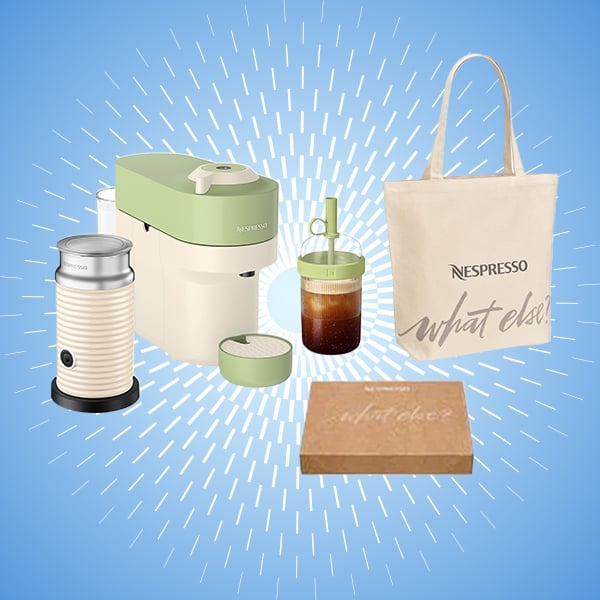 Nespresso coffee machine bundle with accessories and tote bag.