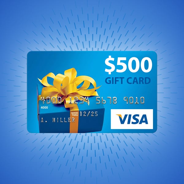 $500 Visa gift card with yellow bow.