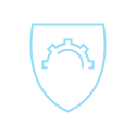 Shield icon with a gear symbol, representing system assurance and reliability.