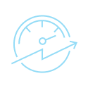 Speedometer‑style icon with an arrow, representing performance speed and velocity.