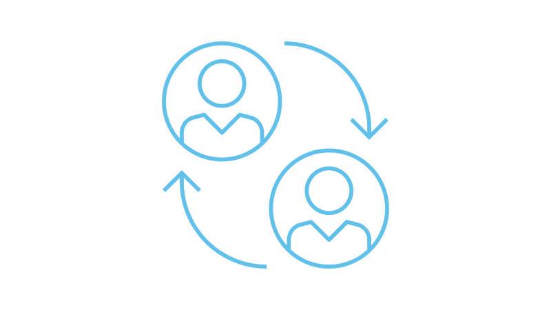 Icon showing two user profiles connected by circular arrows, representing automated or zero‑touch onboarding.