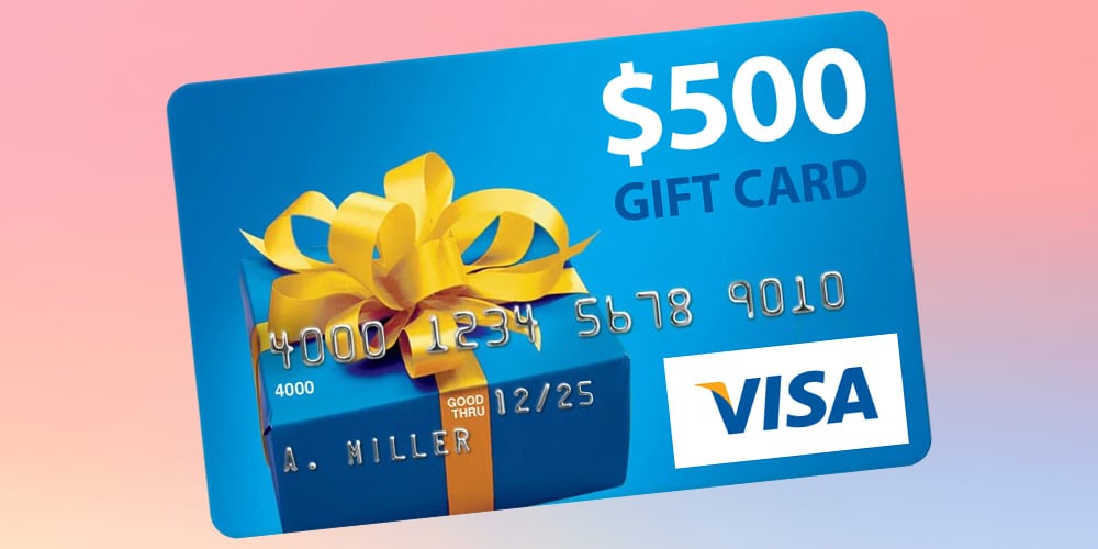 $500 Visa gift card with ribboned gift box design