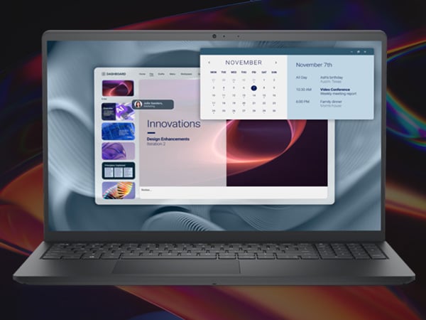 Laptop displaying a time management layout with charts and editing tools on a blue interface