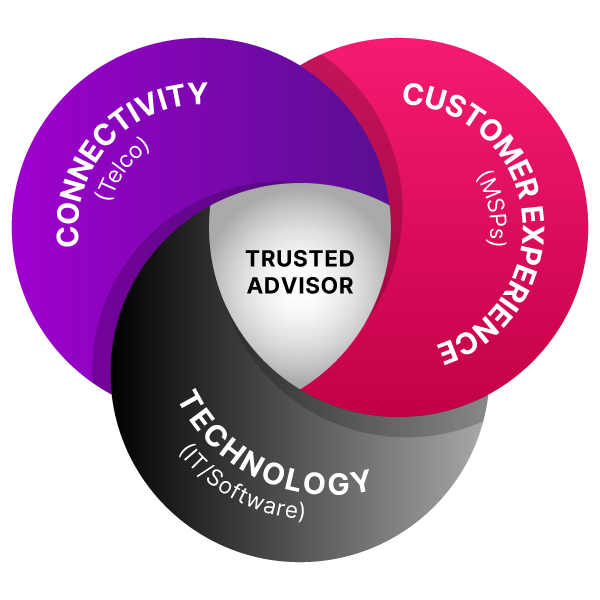 Venn diagram showing Connectivity, Customer Experience, and Technology overlapping to form a Trusted Advisor.
