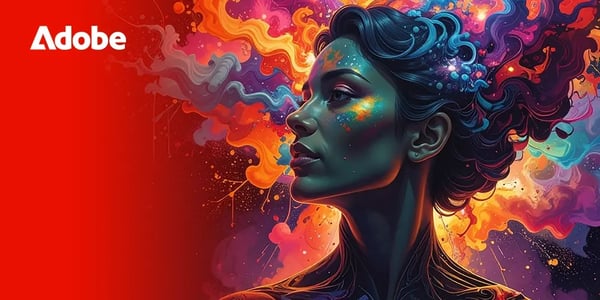 Vibrant digital artwork featuring colorful abstract shapes and patterns around a silhouetted figure.