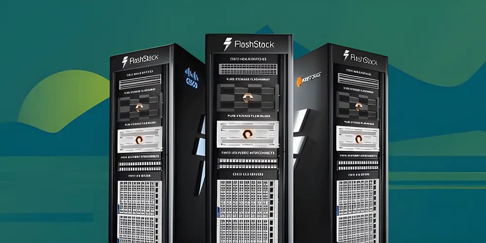 Three sleek black server racks labeled 