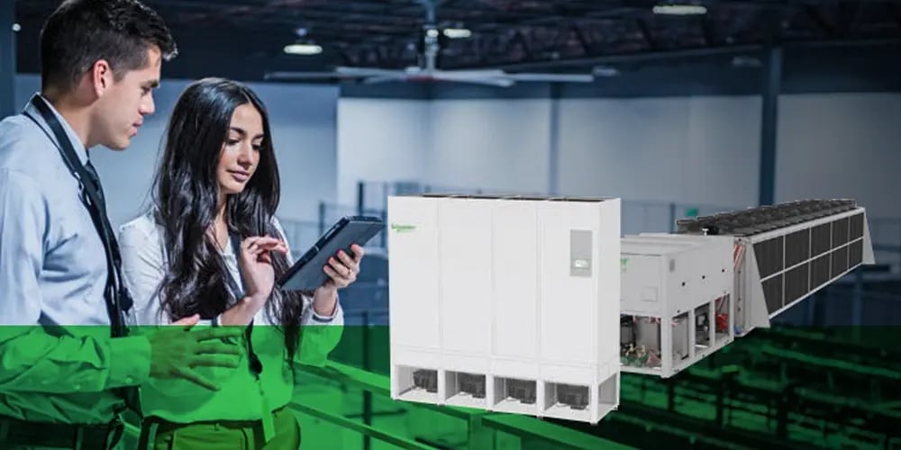 Large industrial cooling units displayed in a data center environment, representing advanced cooling systems for IT infrastructure.