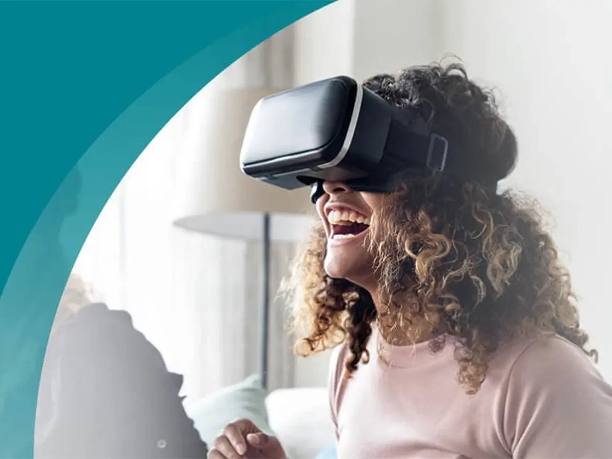 Person wearing a VR headset, illustrating the immersive experiences enabled by 5G technology.