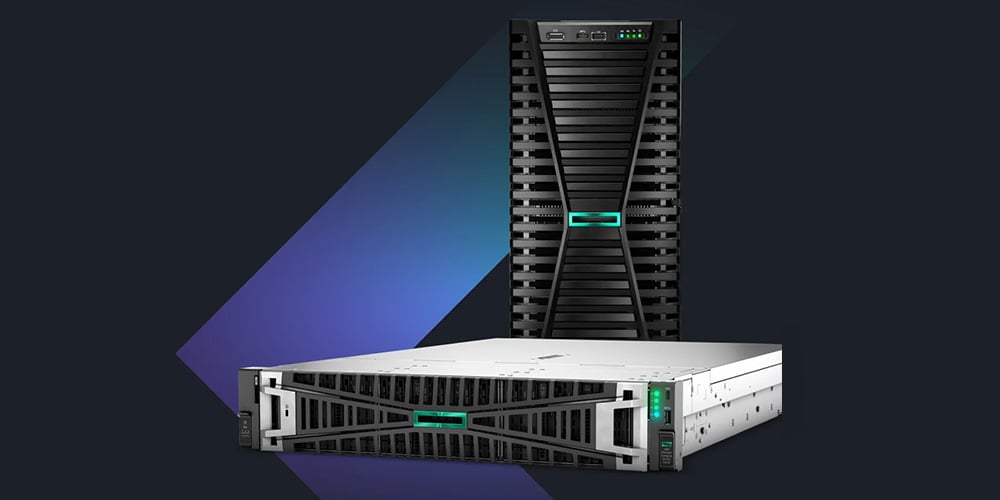 Tower server and rack‑mounted server shown together against a dark background.