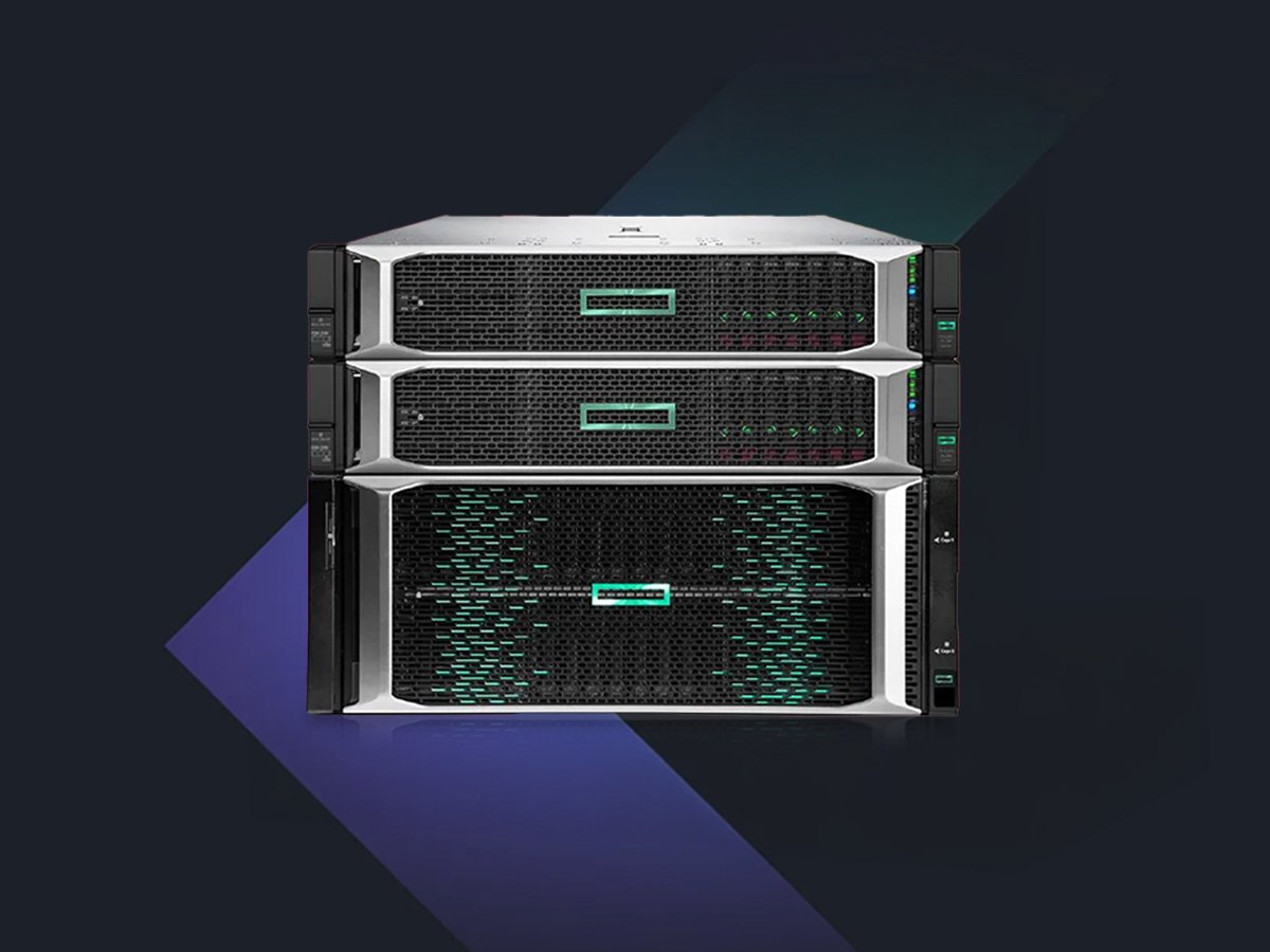 Stack of rack‑mounted servers with illuminated status indicators.