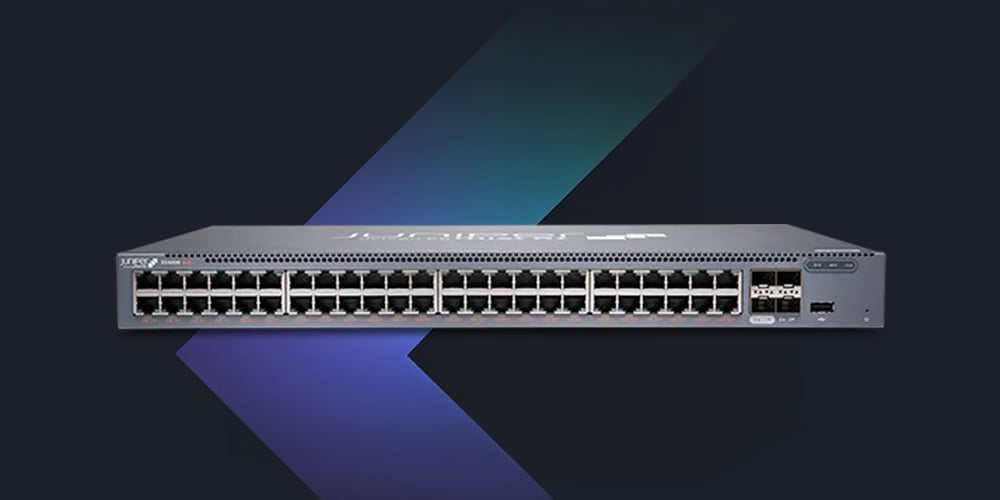 Front view of a rack‑mounted network switch with multiple Ethernet ports.