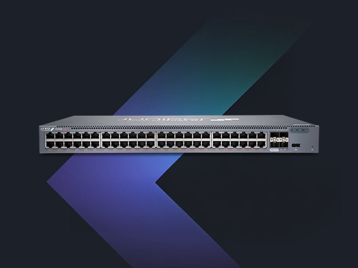 Front view of a rack‑mounted network switch with multiple Ethernet ports.