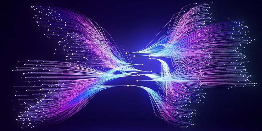 Glowing interconnected abstract data lines