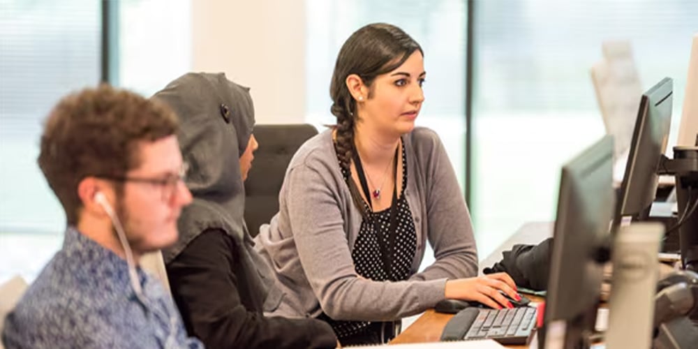 People working at their desks in an office