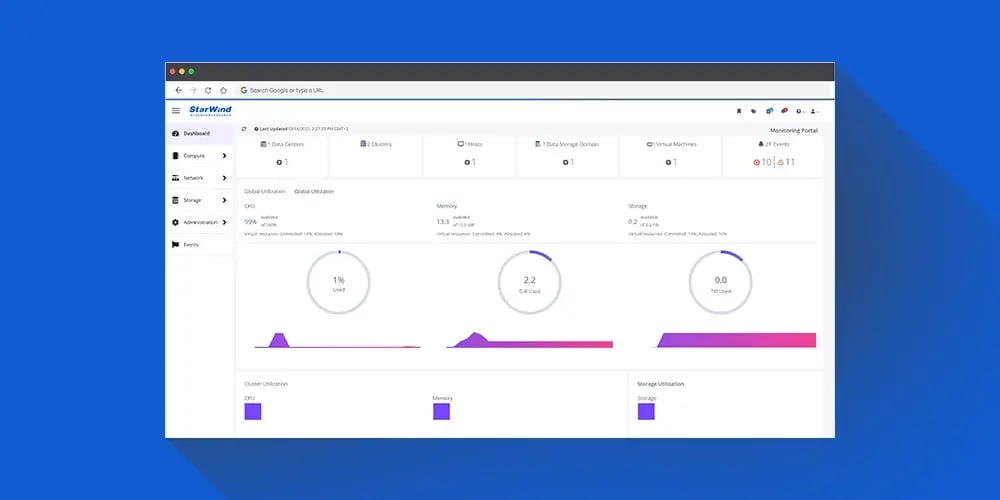 Screenshot of StarWind software on a blue background