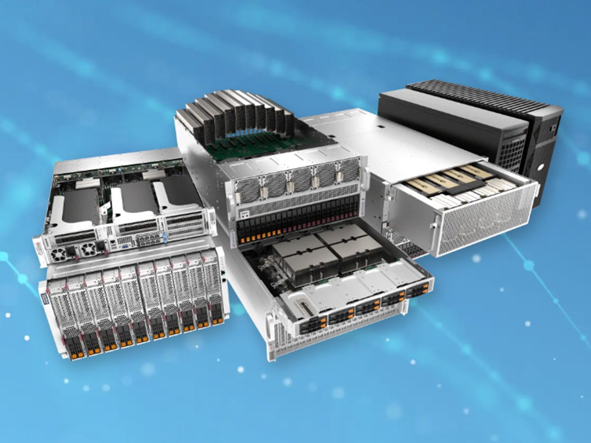 Modular server hardware components arranged side by side, showing compute, storage, and cooling units.