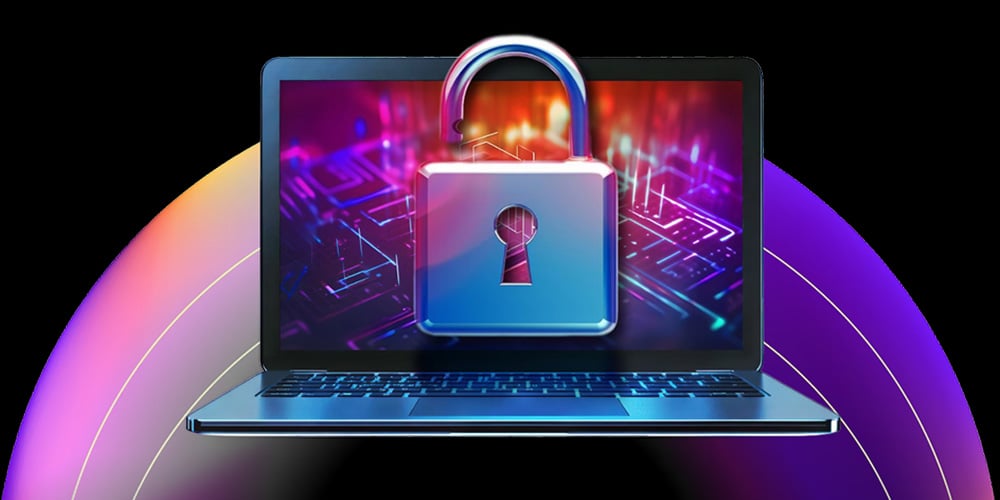 Laptop screen showing a lock icon, representing data security and privacy.