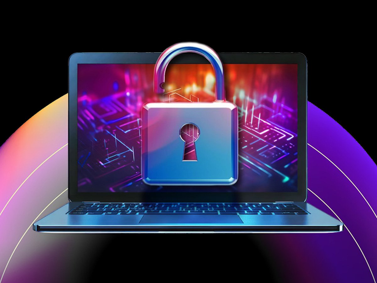 Laptop screen showing a lock icon, representing data security and privacy.