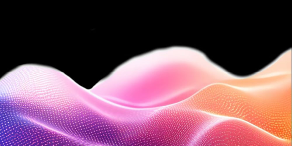 Abstract digital waves in pink, purple, and orange on a dark background.