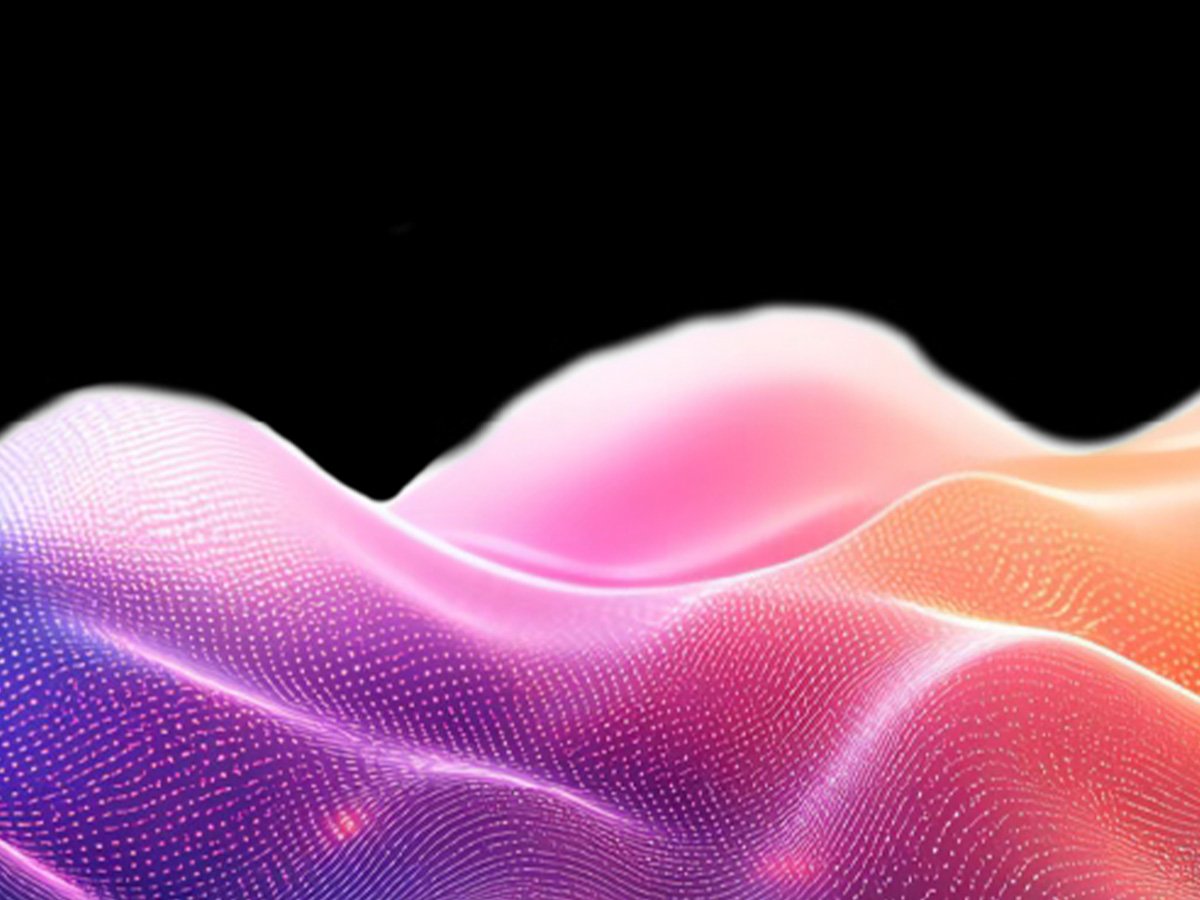 Abstract digital waves in pink, purple, and orange on a dark background.