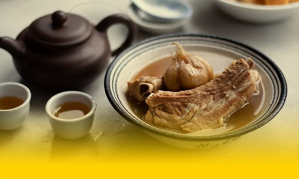 Bowl of pork soup with tea.