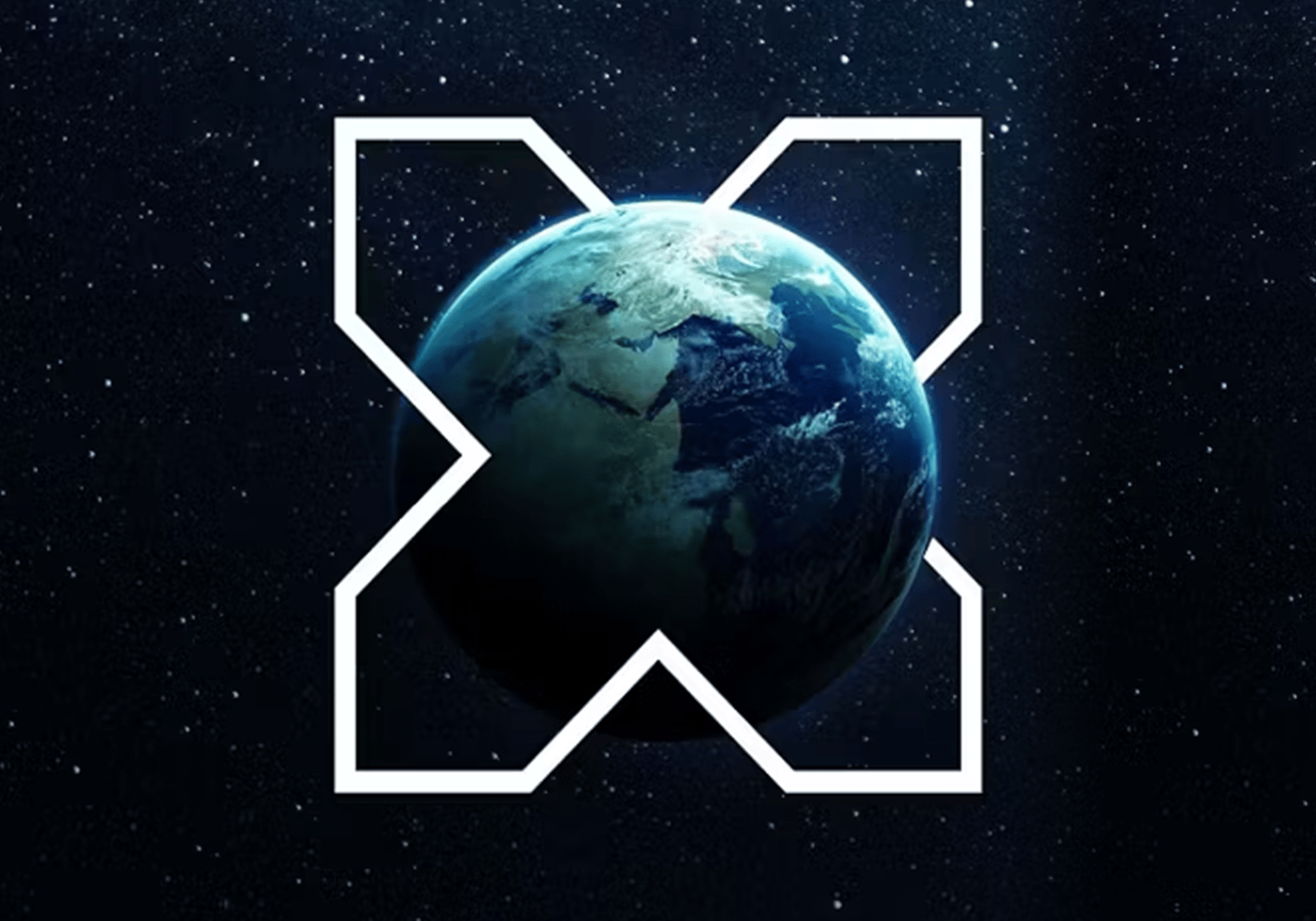 Image of earth in space surrounded by an X