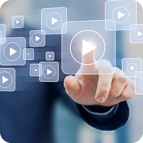 Person pressing play on a video button Person pressing play on a video button